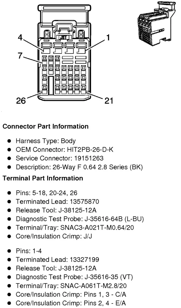 2011-2015 Chevrolet Equinox, GMC Terrain BCM Location Connector C3 BLK