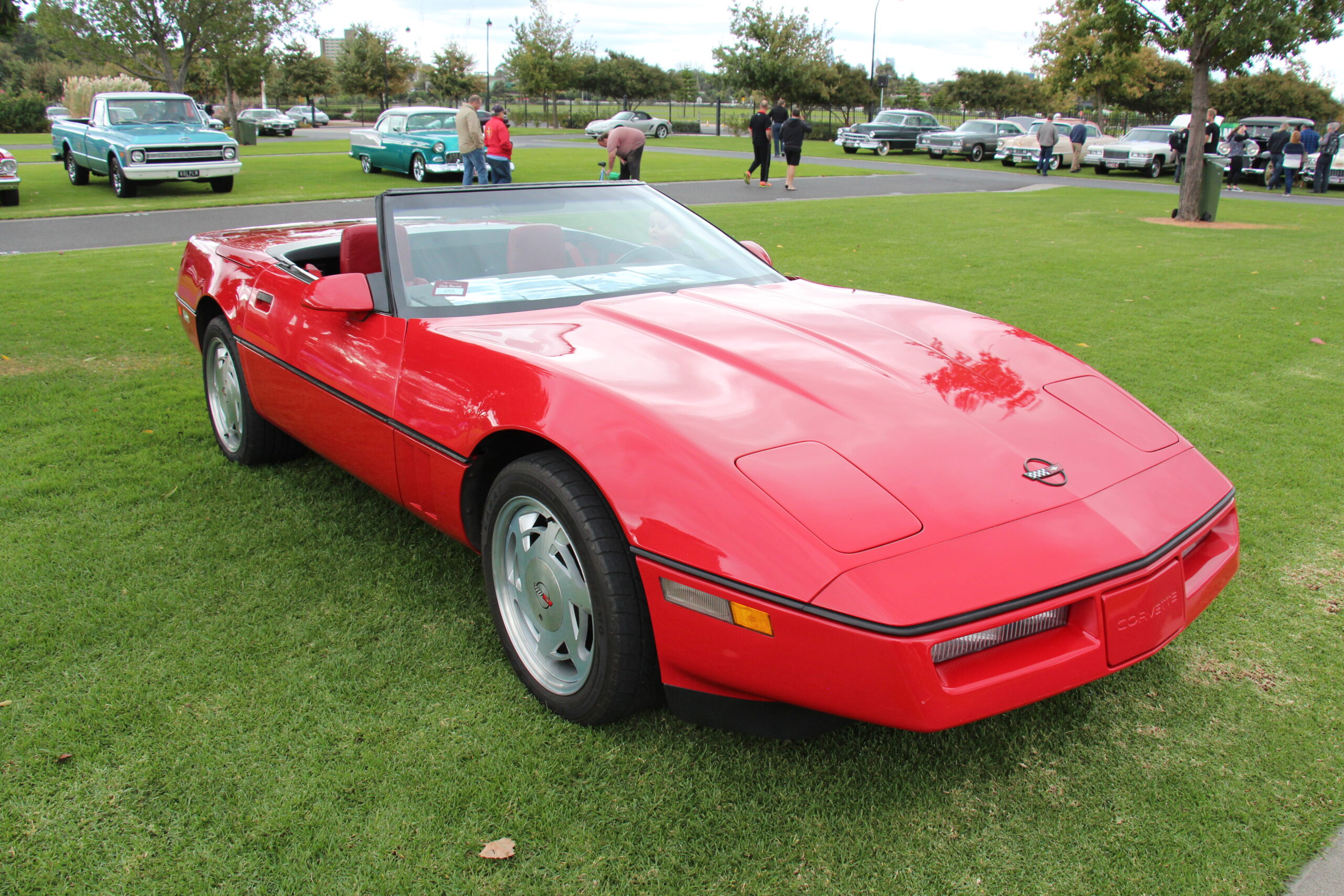 Red 1988 Chevrolet Corvette C4 convertible photographed in Australia, the model year fitted with the VATS theft deterrent module