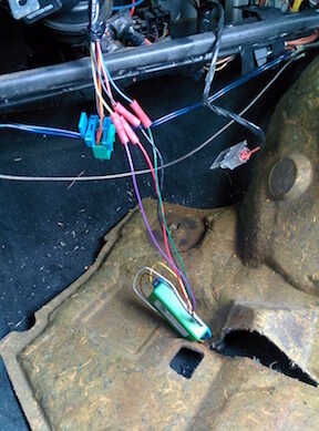 The green module wired in and resting on the Monte Carlo floor insulation
