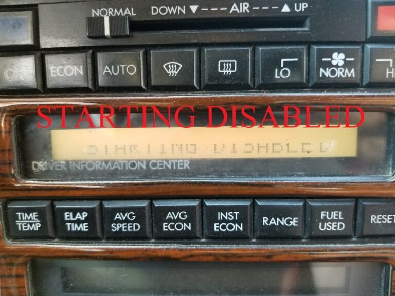 Cadillac Allante dashboard display reading STARTING DISABLED