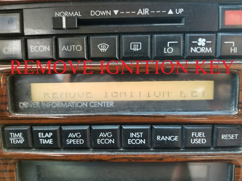 Cadillac Allante dashboard display reading REMOVE IGNITION KEY