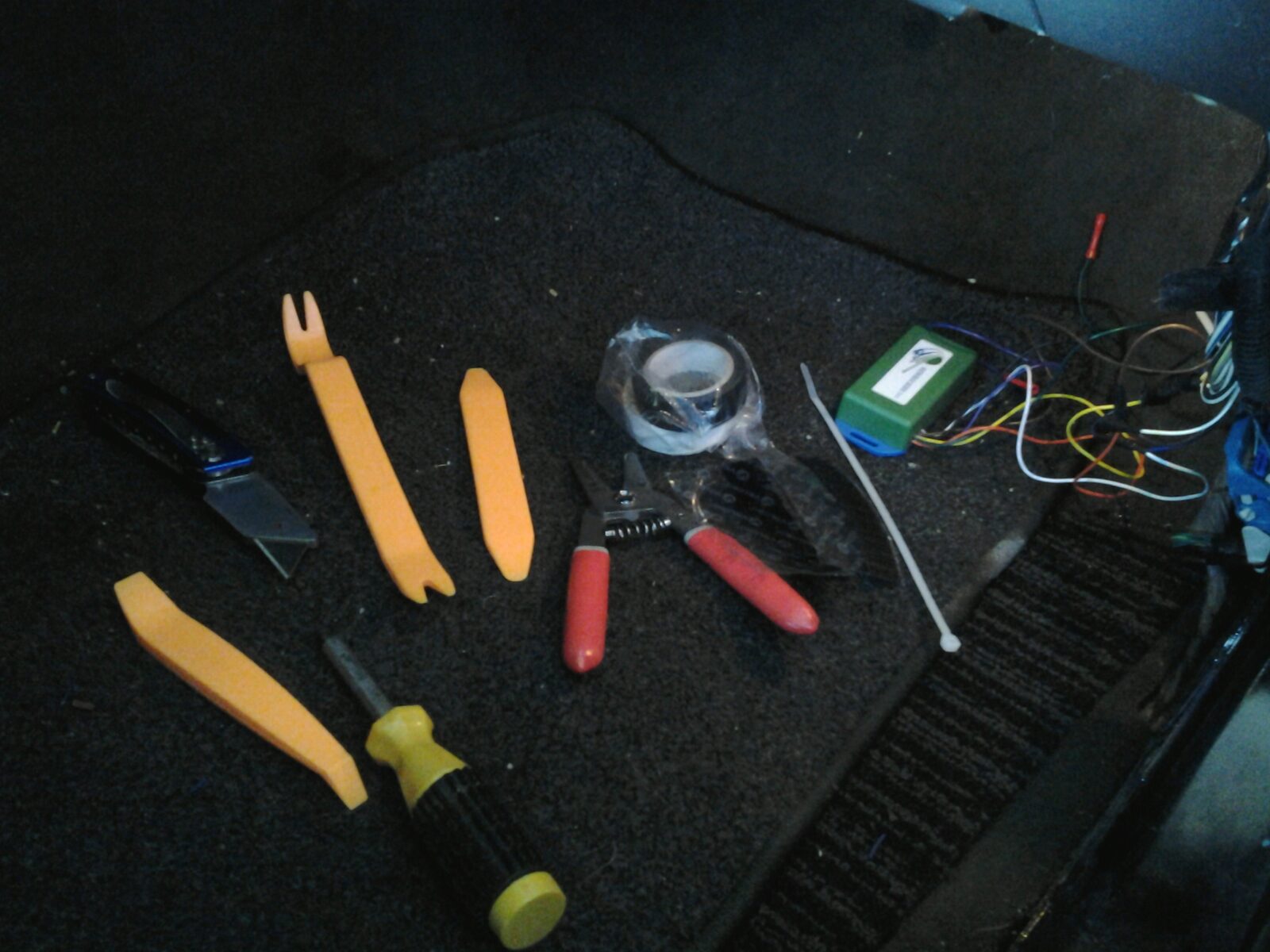 The hand tools, trim removers and electrical tape Wendell needed for the Colorado install